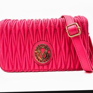 Valentino Orlandi Pink Quilted Crossbody Wallet Purse Vegan Leather Barbicore